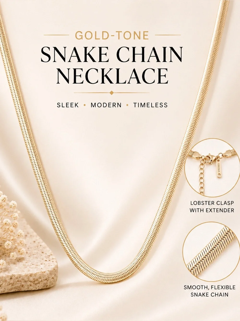 NWOT Express Gold-Tone Herringbone Snake Chain Necklace with Extender – Unisex